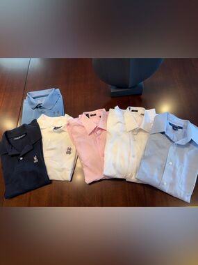 Psycho Bunny Boys Polo and Dress Shirt Bundle - Navy, White, Pink, Light Blue